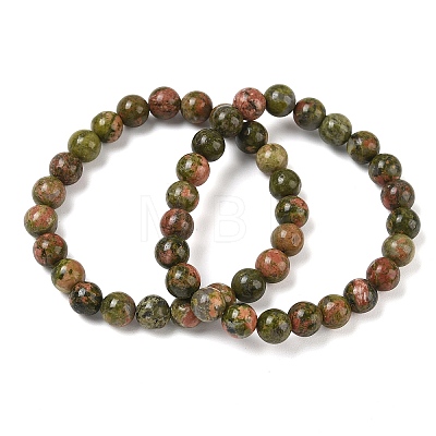 Natural Unakite Round Beaded Stretch Bracelets GG-CBA12F1-02A-07-1