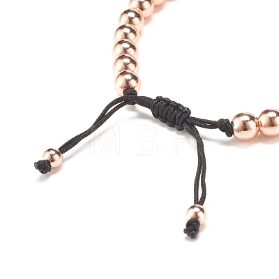 Round Synthetic Hematite Braided Bead Bracelet with Cubic Zirconia BJEW-JB07860-03-1
