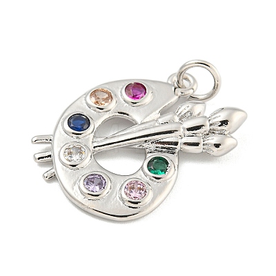 Rack Plating Brass Pave Colorful Cubic Zirconia Pendants KK-Z048-05P-1