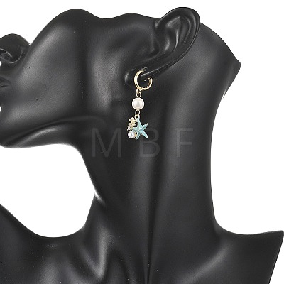 Natural Cultured Freshwater Pearl & Brass Enamel Hoop Dangle Earrings for Women EJEW-JE07268-03-1
