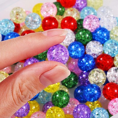 135G 9 Colors Transparent Crackle Glass Round Beads Strands CCG-SZ0001-02-1