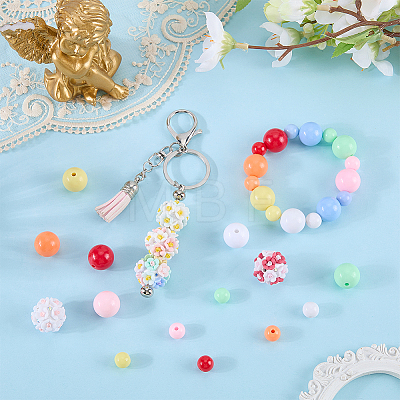 5Pcs 5 Colors Round Luminous Polymer Clay Rhinestone Flower Beads & 28Pcs 14 Styles Opaque Acrylic Beads Findings Kits DIY-PA0001-98-1