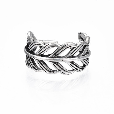 Alloy Leaf Wrap Open Cuff Ring for Women RJEW-T009-30AS-1