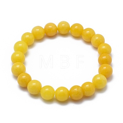 Natural Yellow Jade Bead Stretch Bracelets BJEW-K212-C-038-1