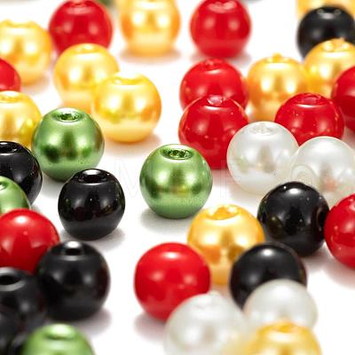 300Pcs 5 Colors Christmas Theme Baking Painted Glass Pearl Round Beads HY-FS0001-02-1