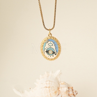 304 Stainless Steel Enamel Evil Eye Pendant Necklaces for Women WGBA65F-06-1