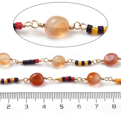 Natural Agate & Glass Link Chains CHC-K014-11G-05-1