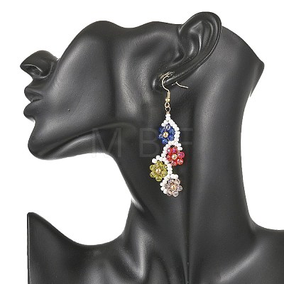 Flower Glass Seed Beaded Dangle Earrings EJEW-MZ00773-1