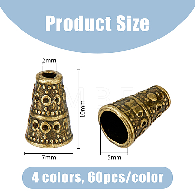 DICOSMETIC 240Pcs 4 Colors Tibetan Style Alloy Bead Cone FIND-DC0003-89-1