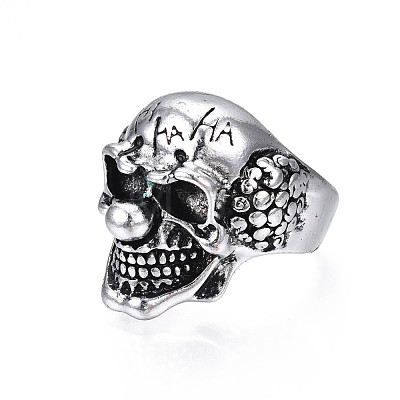 Gothic Punk Skull Alloy Open Cuff Ring for Men Women RJEW-T009-58AS-1