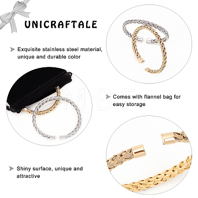 2Pcs 2 Colors 304 Stainless Steel Braided Cuff Bangles BJEW-UN0001-25-1