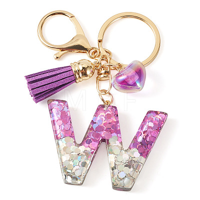 Alloy Resin Heart Keychains KEYC-TADJ0002-01G-W-1