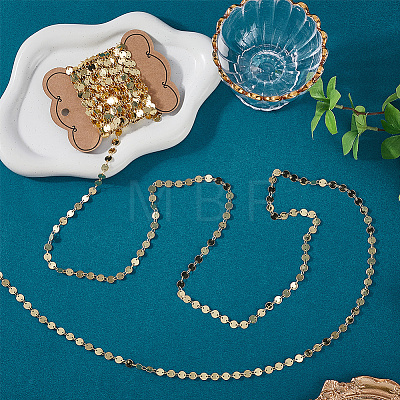 5M Rack Plating Brass Handmade Flat Sequin Chains CHC-SC0001-11-1