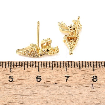 Brass Micro Pave Clear Cubic Zirconia Deer Stud Earrings EJEW-F400-27B-G-1
