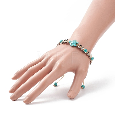 Synthetic Turquoise(Dyed) Tortoise & Brass Round Braided Bead Bracelet BJEW-TA00189-01-1