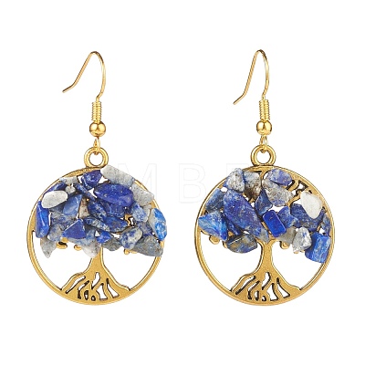 Natural Gemstone Chips Tree of Life Dangle Earrings EJEW-JE04934-1