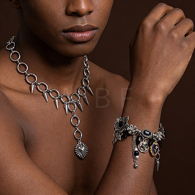 Gothic Alloy Spiked Choker Necklaces & Charm Bracelet Jewelry Set WGBD2FA-01-1