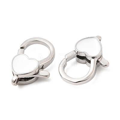 Heart Brass Enamel Lobster Claw Clasps KK-Z147-02P-02A-1