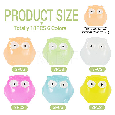 18Pcs 6 Colors Luminous Resin Owl Display Ornaments DJEW-TAD0001-02-1