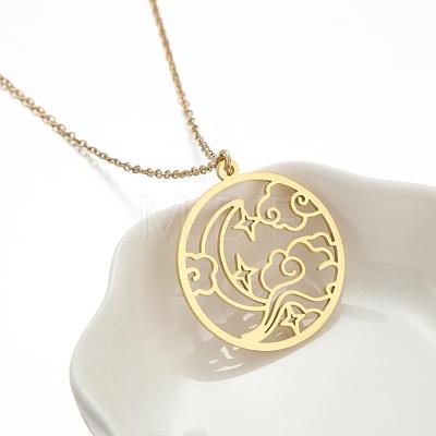 304 Stainless Steel Hollow Pendant Cable Chain Necklaces for Women WGAEFC1-07-1