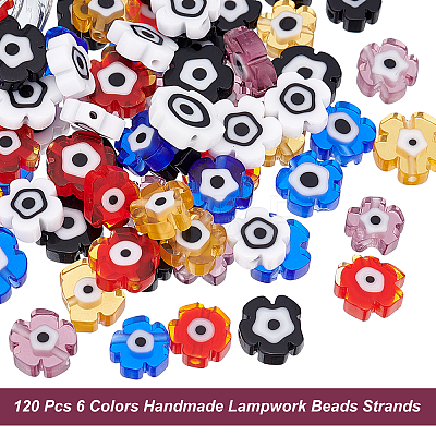  120Pcs 6 Color Handmade Lampwork Beads Strands LAMP-NB0001-55-1