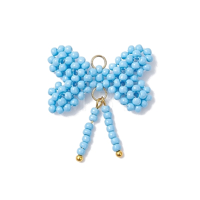 Glass Seed Beaded Bowknot Pendants PALLOY-MZ01055-03-1