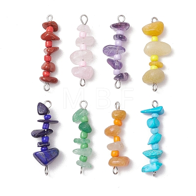 8Pcs 8 Styles Mixed Gemstone Chip Beaded Connector Charms PALLOY-JF03318-02-1