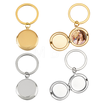 4Pcs 2 Colors Stainless Steel Photo Locket Keychains KEYC-FG0001-25B-1