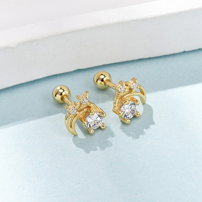 S995 Sterling Silver Clear Cubic Zirconia Stud Earrings EJEW-C179-02G-1