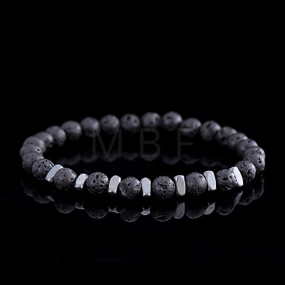 Natural Lava Rock Round Beads Stretch Bracelets for Men WJ7927-1
