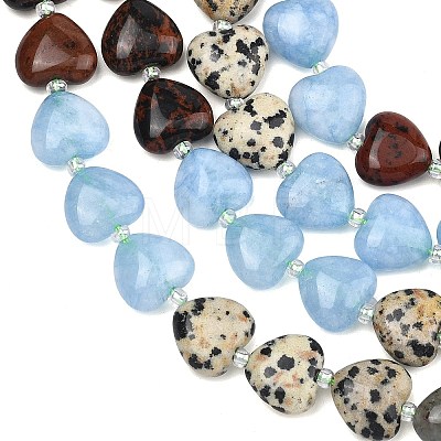 Gradient Color Natural African Bloodstone & Dalmatian Jasper & Mahogany Obsidian & Dyed White Jade & Fluorite Beads Strands G-B185-A12-1