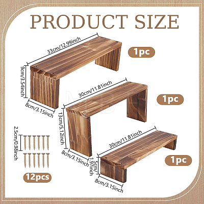 3Pcs 3 Sizes Rectangle Wooden Jewelry Organizer Display Riser Stands ODIS-WH0099-244B-1