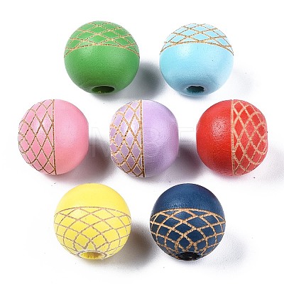 Painted Natural European Wood Beads WOOD-S057-073-1