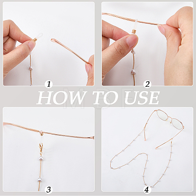 3Pcs Iron Curb Chain with Plastic Pearl Heart Bead Eyeglasses Chains AJEW-CN0007-84-1