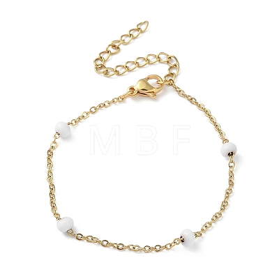 Vacuum Plating Golden 304 Stainless Steel Cable Chain Bracelet with Enamel Rondelle Beaded BJEW-G683-02G-1