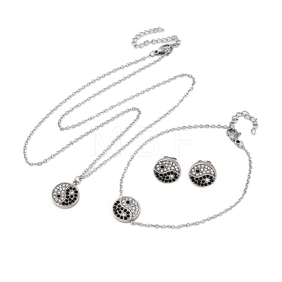 Yin-yang 304 Stainless Steel Rhinestone Pendant Necklaces & Bracelets & Stud Earrings Sets for Women SJEW-C004-17P-1