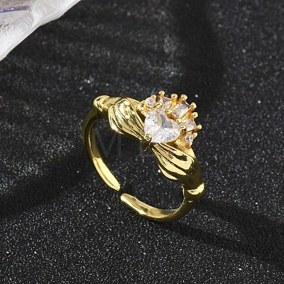 Brass Pave Cubic Zirconia Cuff Open Rings RJEW-H268-02G-1