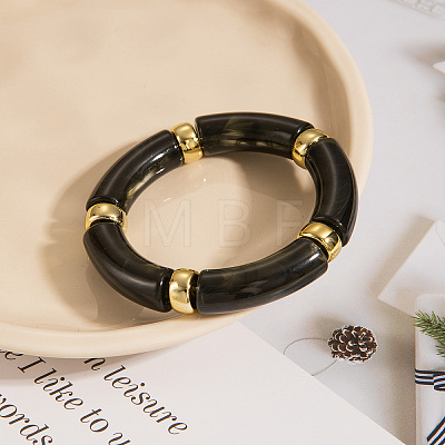 Retro Acrylic Imitation Gemstone Tube and CCB Beads Bangles for Women FS-WG908C5-04-1
