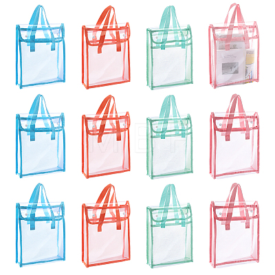 12Pcs 4 Colors Transparent Plastic Packing Bags with Handles and Snap Buttons ABAG-PH0001-87-1