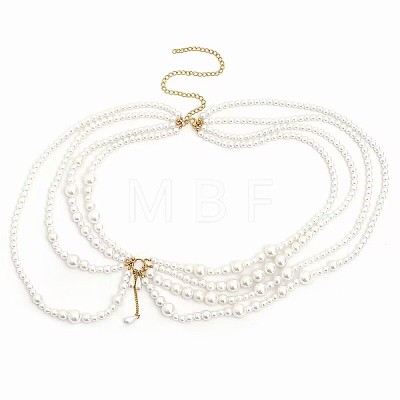 Alloy & Round Plastic Imitation Pearl Multi Layered Tassel Waist Chains for Beach Party WGD927B-01-1