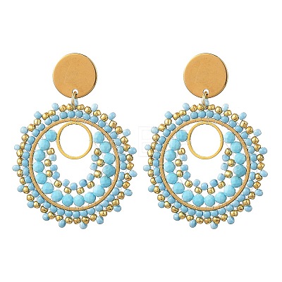 304 Stainless Steel with Glass Seed Beads Stud Earrings EJEW-MZ00761-1