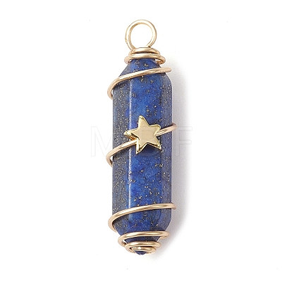 3Pcs 3 Styles Natural Lapis Lazuli Copper Wire Wrapped Pointed Pendants PALLOY-JF02460-03-1