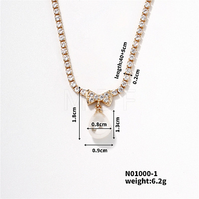 Elegant Pearl Pendant with Shiny Diamond Chain Necklace Jewelry for Women TF6886-1-1