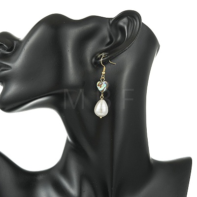 Natural Abalone Shell and Shell Pearl Dangle Earrings EJEW-JE07432-01-1