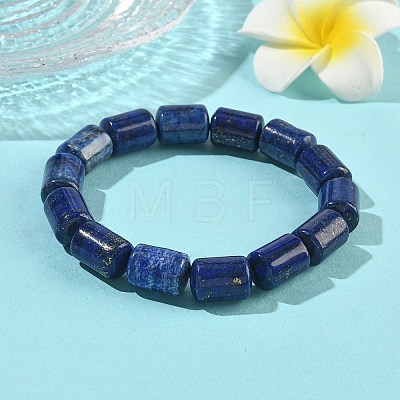 Column Dyed Natural Lapis Lazuli Beads Stretch Bracelets for Women Men BJEW-A148-01A-15-1