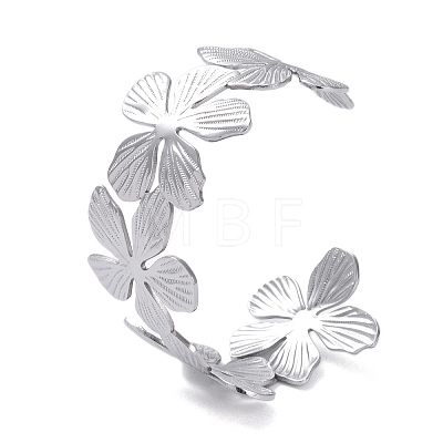 Flower 304 Stainless Steel Open Cuff Bangles for Women BJEW-M313-05P-1