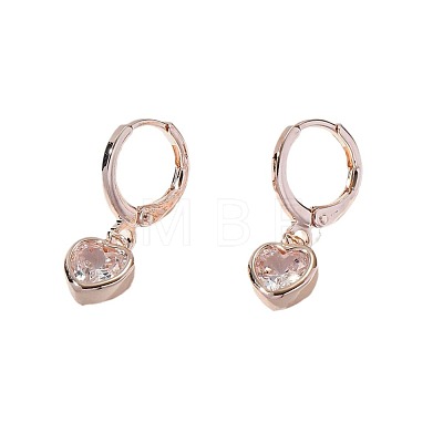 Heart Brass Clear Cubic Zirconia Hoop Earrings FS-WGFA497-01-1