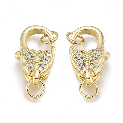 Brass Micro Pave Clear Cubic Zirconia Lobster Claw Clasps ZIRC-Q024-17G-1