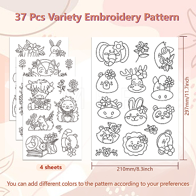 4 Sheets 11.6x8.2 Inch Stick and Stitch Embroidery Patterns DIY-WH0455-191-1