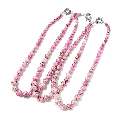 Dyed Natural Fossil Graduated Round Beaded Necklaces NJEW-F368-03P-1